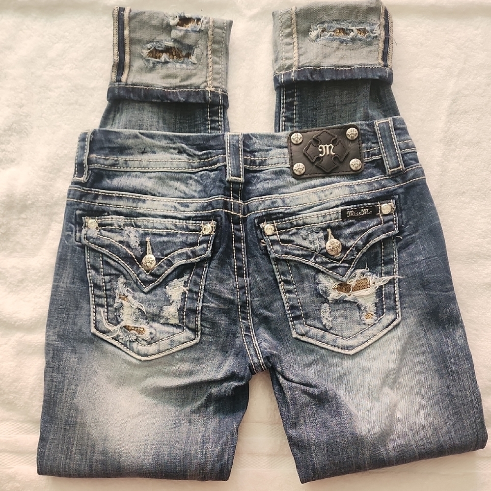 Miss Me Distressed Signature Rise Cuffed Skinny Blue Jeans Size: 27